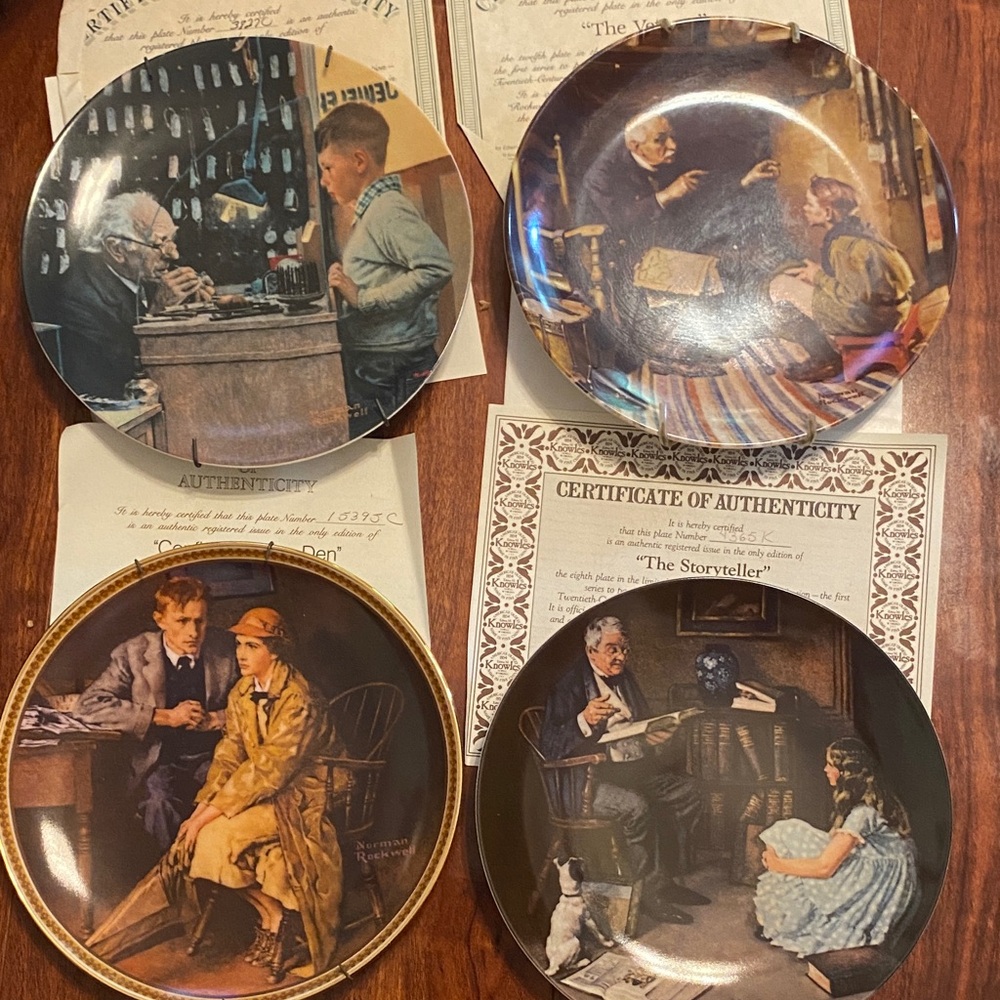Norman Rockwell Collector Plates Set- 4, vintage art with hangers
